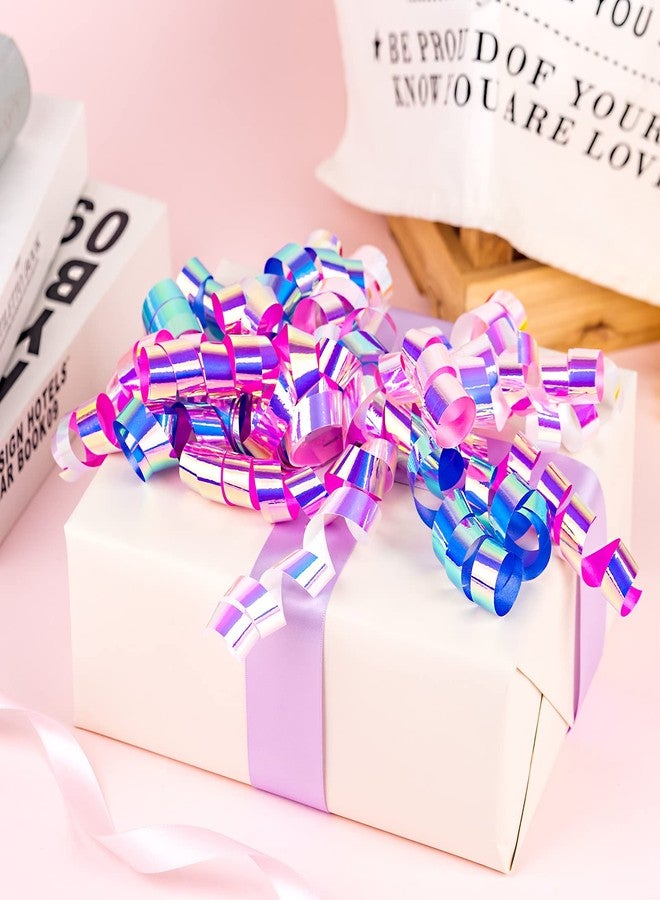 LeZakaa 6 Self-Adhesive Curly Bows - Metallic Gift Bows in Assorted Holographic Colors, Purple and Pink, Perfect for Birthday, Holiday, Wedding, Party Favors Decorations - Image 3
